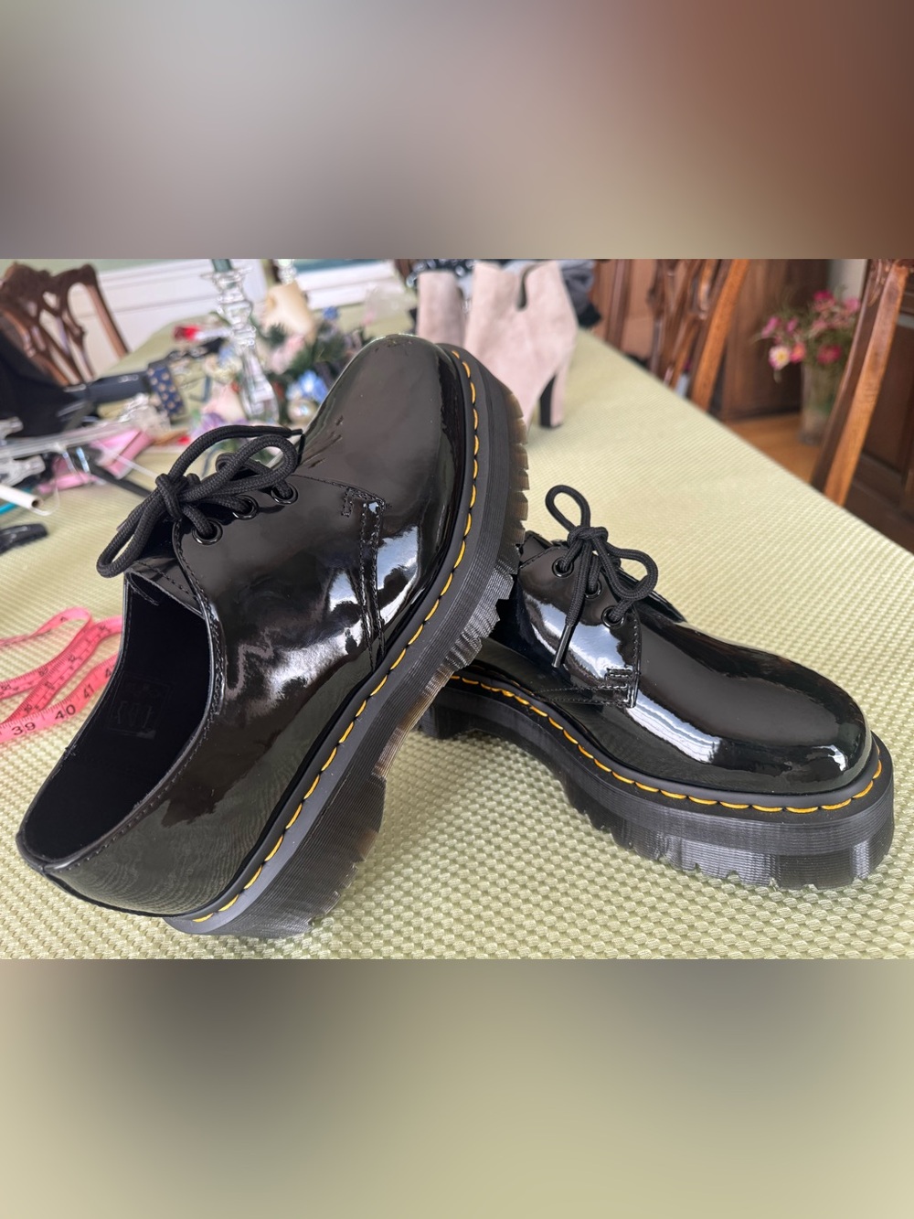 Dr. Martens Air Wair Size 10 Black Patent 3-Eye Lace-Up Platform Oxfords -NEW - Picture 4 of 11